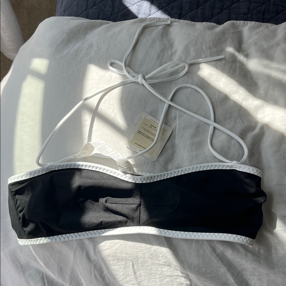 Fabletics Black Bandeau Bikini Top with White Trim